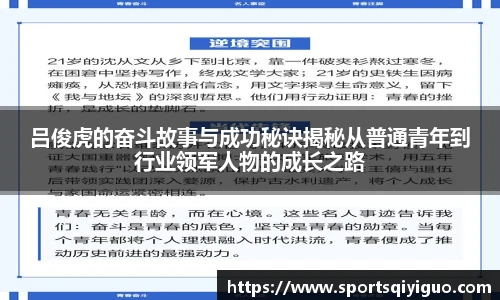 吕俊虎的奋斗故事与成功秘诀揭秘从普通青年到行业领军人物的成长之路